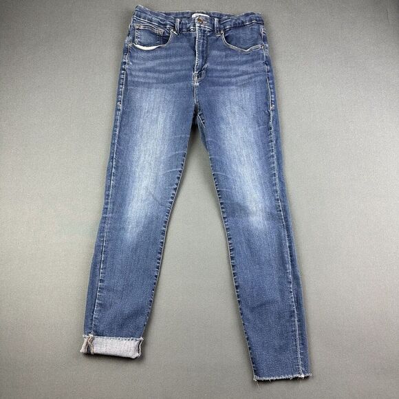 Good American Good Waist Crop Jeans Womens 14 32 Blue Med Wash Everyday Stretch* - Picture 1 of 16
